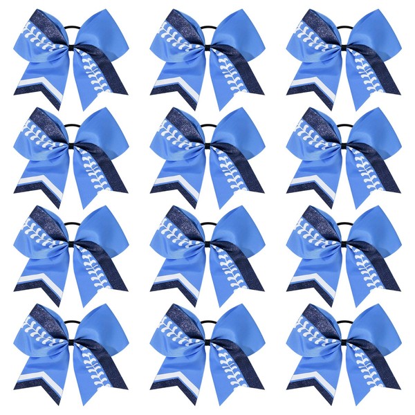 DEEKA 8" Softball Cheer Bows with Glitter Stitching Thread Cheerleader