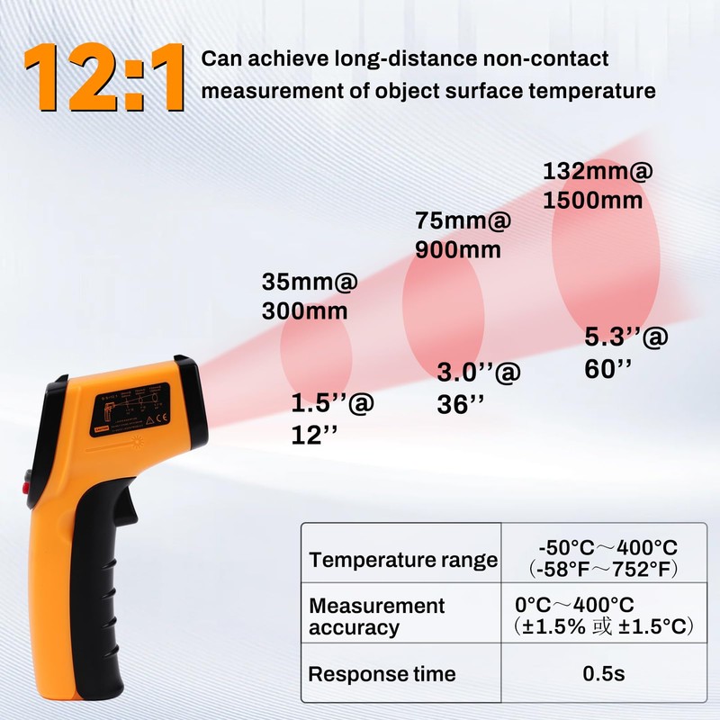 DEWIN Infrared Thermometer -50°C~400°C Real Time Temperature Display Suitable for