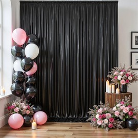 PartyVillage 10x10FT Black Sequin Backdrop Curtain -2 Panels 5x10FT Wrinkle Free Shimmer Back Drop Cloth, Glitter Backdrop Drapes for Photography, Birthday, Wedding, Graduation Background