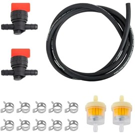 1/4 Inch Gas Fuel Line Kit 2m/6 Feet Hose, 2Pcs Shut Off Valves, 2Pcs Magnetic Fuel Filters, 10Pcs Hose Clamps Compatible with Lawn Mowers, Tractors, Tillers, Snow Blowers Durable & Easy Installation