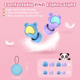 Kids Ear Plugs 2 Pairs(6-12 yrs), Reusable Noise Cancelling Earplugs, Silicone Noise Sensitivity Ear Plugs for Children/Small Ears, Ear Protection for Concerts/Flying/School/Playtime, Blue+Purple