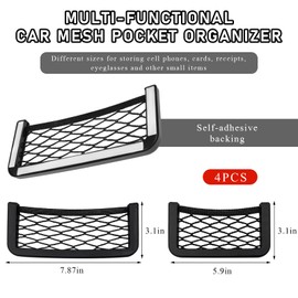 Wevdn 4 PCS Car Pocket Phone Net, Elastic Storage Net Pocket with ABS Plastic Frame, Adhesive Seat Side Back Nylon Mesh Net Phone Purse Holder Pocket Organizer, Car Accessories