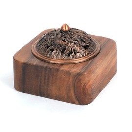 Incense Container Retro Incense Burner Exquisite Incense Burner Incense Holder Incense Bowl for Home Office Yoga Decoration with Metal Lid and Fireproof Mat (Square, Walnut Wood)