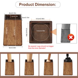 TQVAI Wood Bed Risers - Supports up to 2200 lbs - Heavy Duty Furniture Risers for Sofa Desk Couch Table, 4 Pack Bed Frame Legs Support with Non-Slip Rubber Pad, 3.5" H(Inner 3" H) - Retro Brown