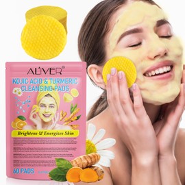 Kojic Acid Cleansing Pads,Turmeric Kojic Acid Cleansing Pads for face,Helps Balance Skin Oil And Water,Face Exfoliating Pads, Facial Sponges for Cleansing-60 Pads