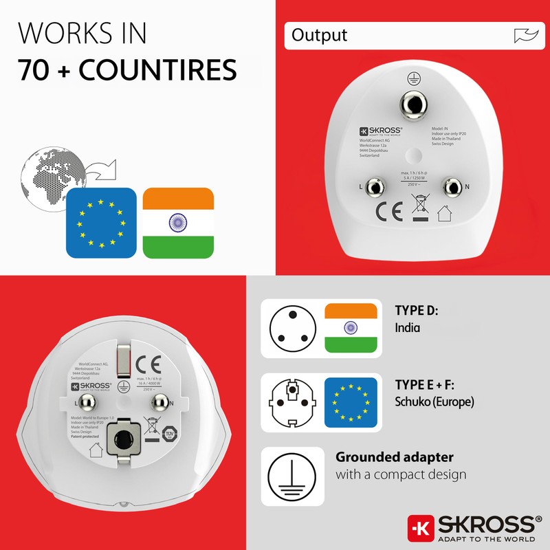 SKROSS Country Adapter Combo World to India