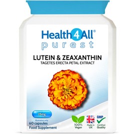 Lutein 25mg with Zeaxanthin Capsules (not Tablets) for Eye Health and Blue Light Protection. Vegan. Made in The UK by Health4All, 60 Capsules (V)