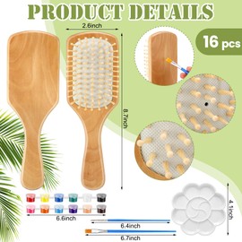 Meanplan 16 Set DIY Wooden Hairbrush Painting Kits Make Your Own Hair Brush Hand-Painted Hairbrush Night Party Supplies with Paint Brush and Palette for DIY Gift Party Crafts (Square)