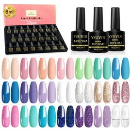 YSUVIN Semi-Permanent Nail Polish Kit, 23 Colors Pastel Pink Purple Blue Semi-Permanent Nail Polish with Base Coat Top Coat Matte Gel Polish Kit, UV LED Gel Nails Women Girl Gift