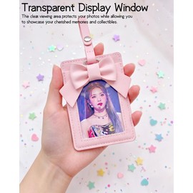 Cute Bowknot Photocard Holder Keychain - PU Leather Card Sleeve for ID Badge, Credit Cards, Bus Card - Portable for Office, School, and Travel (Black)