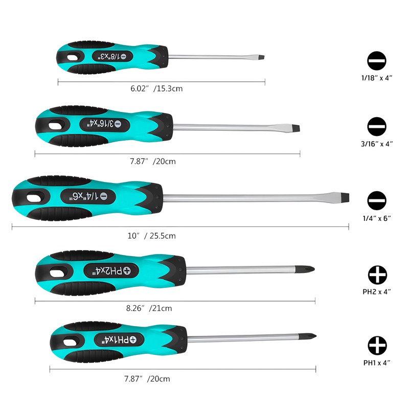 Vickay Magnetic Screwdriver Set,5 Pieces Slotted and Phillips Screwdriver with