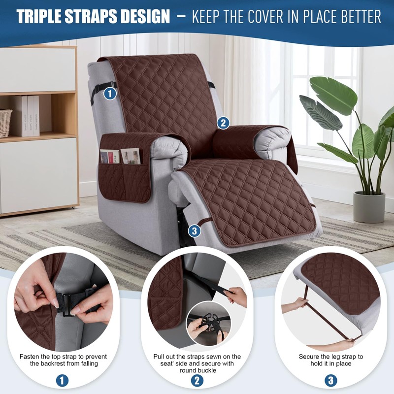 TAOCOCO 100% Waterproof Recliner Covers, Recliner Sofa Covers with Leg