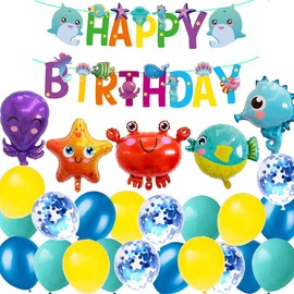 Under The Sea Party Decorations Sea Animal Foil Helium Balloons as Birthday Party Decorations for Kids with Ocean Theme Birthday Party Banner