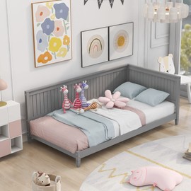 Flieks Twin Size Wood Daybed/Sofa Bed Frame for Boys Girls Kids Toddler, Gray