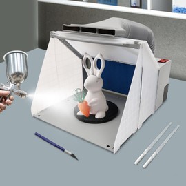 Airbrush Spray Booth, Portable Airbrush Paint Spray Booth w/LED Lights, Powerful Dual Exhaust Fans, Turntable and 6 ft Extension Hose, for Turntable-Painting, Arts, Crafts, Cakes