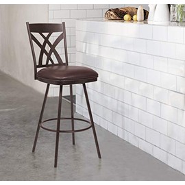 Armen Living Dover Tahiti 26" Faux Leather Swivel Kitchen Barstool in Auburn Bay Finish, Ford Brown