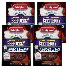 Bridgford Sweet Baby Ray’s Beef Jerky Sweet Teriyaki 6.2 oz Pack of 4 - High Protein Beef Jerky for Low Carb and High Protein Diets - Beef Jerky Teriyaki for On the Go Snacking and Busy Lifestyles
