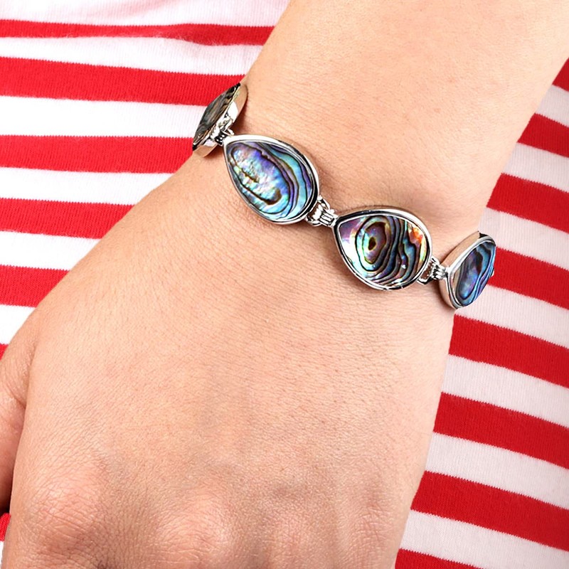 Nupuyai Natural Abalone Shell Bracelet for Women Men, Adjustable Link