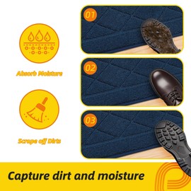 JSEI Dirt Trapper Door Mat 20"x32", Non-Slip Washable Entryway Mats, Dog Door Mat, Stain Resistant and Absorbent Floor Mats, Low Profile Welcome Mat for Front Back Door, Navy Blue