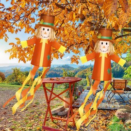 2 Pcs Fall Windsocks Scarecrows for Outside 40'' Vintage WindSocks for Outdoor Scarecrow Decor Fall Outdoor Decor Fall Scarecrow Windsock Harvest Fall Hanging Decor for Yard Front Door Window