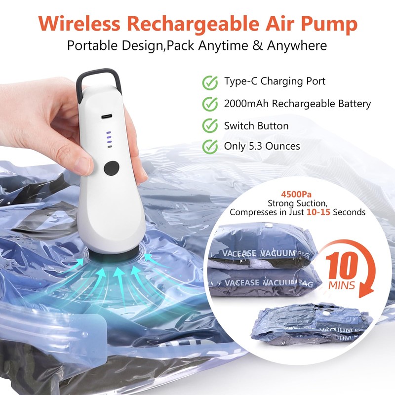 Fuloon Vacuum Storage Bags with Pump, 10 Pack Travel Compression