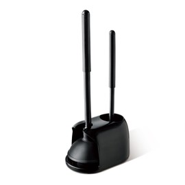 Eyliden Juego de émbolo y cepillo para polvo de inodoro, 2 en 1, cepillo para polvo de inodoro con soporte, herramientas de limpieza de baño combo con soporte para carrito (negro)