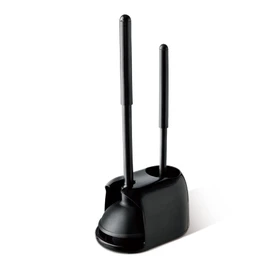 Eyliden Juego de émbolo y cepillo para polvo de inodoro, 2 en 1, cepillo para polvo de inodoro con soporte, herramientas de limpieza de baño combo con soporte para carrito (negro)