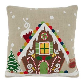 SARO LIFESTYLE Ariadne Collection Gingerbread House Throw Pillow with Down Filling, 18", Natural