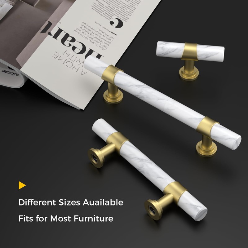 Haliwu 10 Pack White Marble Cabinet Pulls, 2 Tone Cabinet