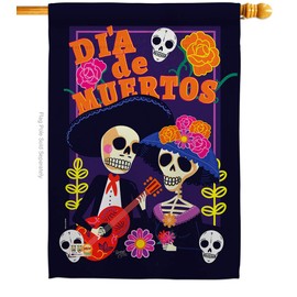 Breeze Decor H112077 Dia De Muertos Couple Vertical House Flag, 28" x 40", Multicolor