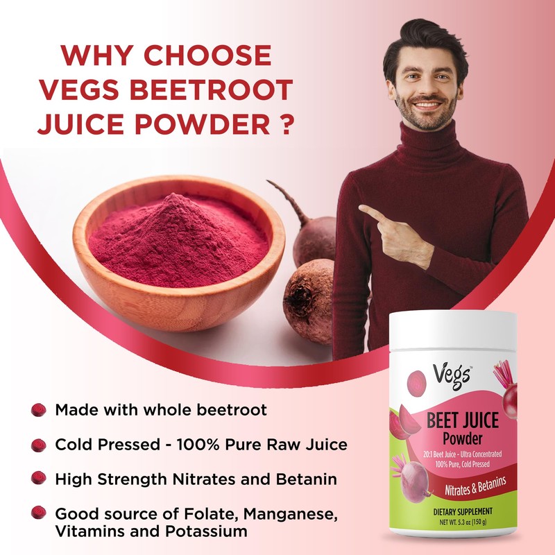 Vegs Beet Juice Powder - 20 X Ultra Concentrated Nitrates,