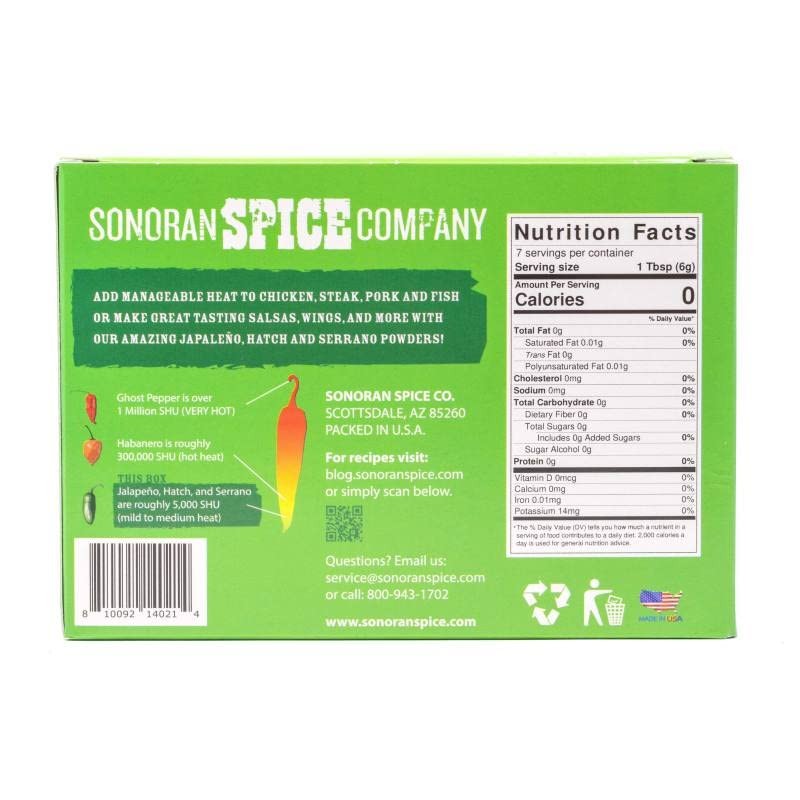 Serrano, Hatch Green Chile, Jalapeno Powder Gift Set 1.5 Oz