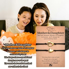 Mother Daughter Bracelets Set for 2 Heart Bracelet Gifts for Mom Daughter Birthday Gifts from Mom and Daughter Bracelets Black Matching Bracelets Adjustable Gift for Mom Daughter