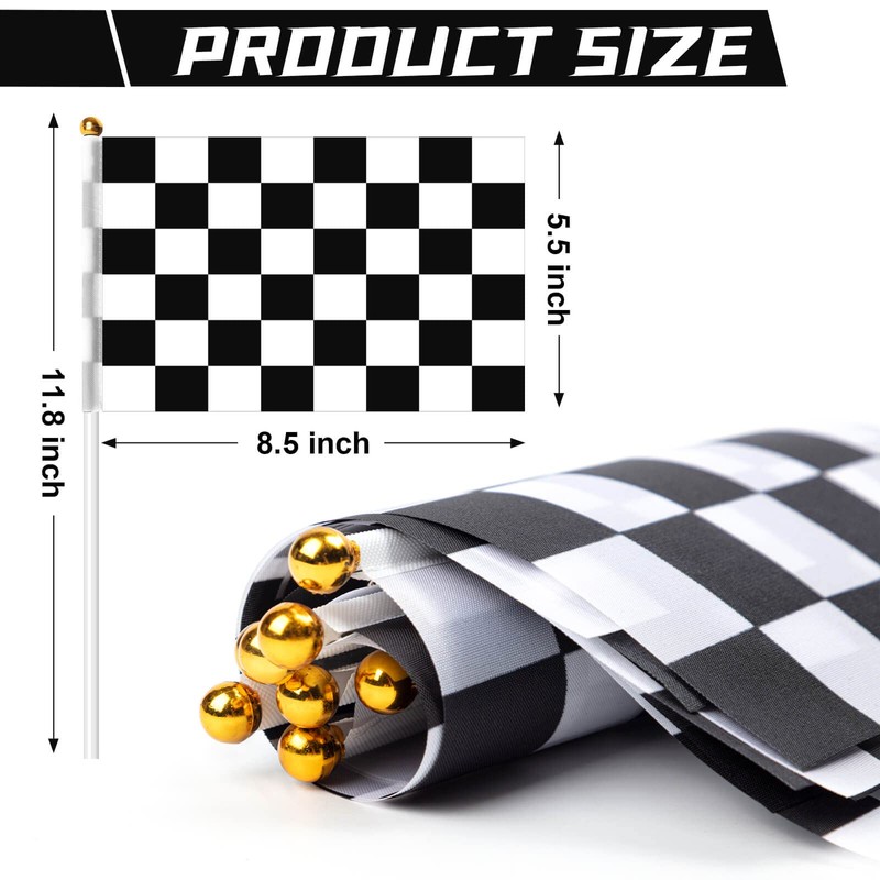 30Pcs Checkered Black and White Racing Stick Flag Small Mini