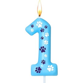 Number 1 Blue Dog Paw Birthday Candles Numeral Cake Topper Dog Paw Print Themed Candles for Boy Girl Blue Birthday Decoration Party Supplies