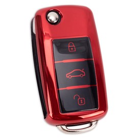 Car Key Case for VW Golf Skoda Seat Key Cover 3-Button TPU Car Key Cover (Red)