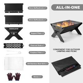 Odoland Camping Campfire Grill, Portable Folding Charcoal Grills, Backpacking BBQ Heavy Duty Firepit Grill with Carry Bag for Outdoor Cooking, Bonfire, Patio, Backyard