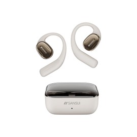 SANSUI W93 Open-Ear Headphones, Bluetooth 5.4 Earphones, HiFi Stereo Earbuds, Noise Cancelling Mic, 56H Playtime, Lightweight, Waterproof, Ideal for Workouts, Commuting, and Meetings (White)