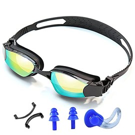 KOZATO Swimming Goggles, Swim Goggles, Includes Ear Plugs, UV Protection, Anti-Fog, Anti-Fog, Waterproof, Wide Field of View, 3D Ergonomic Design, Belt Adjustable, UV Protection, Adults and Ages 10