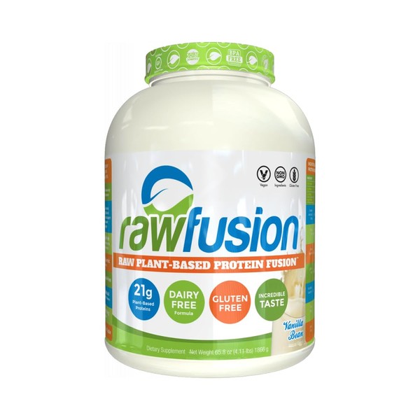 Rawfusion- Vegan Protein Powder, Vanilla Bean - 21g of Plant Based Protein, Low Net Carbs, Non Dairy, Gluten/ Lactose Free, Soy Free, Kosher, Non-GMO, 4lb Pound