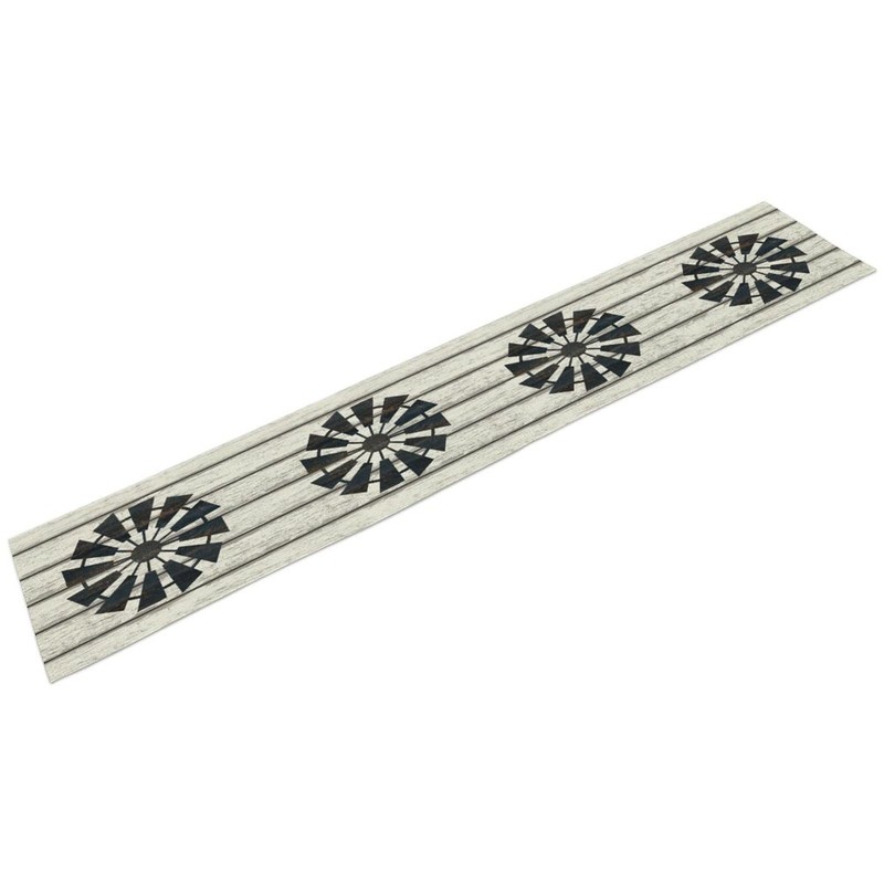 Retro Windmill Table Runner, Rustic Farmhouse Wood Grain Country Style