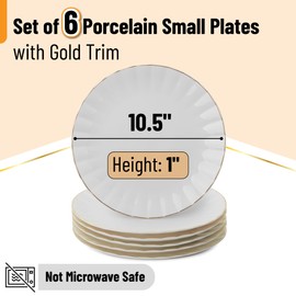 BTaT- Porcelain Dinner Plates with Gold Trim,10.5 inch, Set of 6, White Dinner Plates, White Dinner Plates Bulk, White Plate Set, Plates, Dinner Plates, Restaurant Dishes