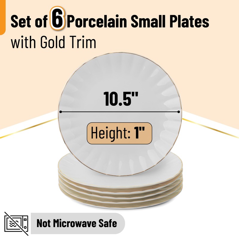 BTaT- Porcelain Dinner Plates with Gold Trim,10.5 inch, Set of