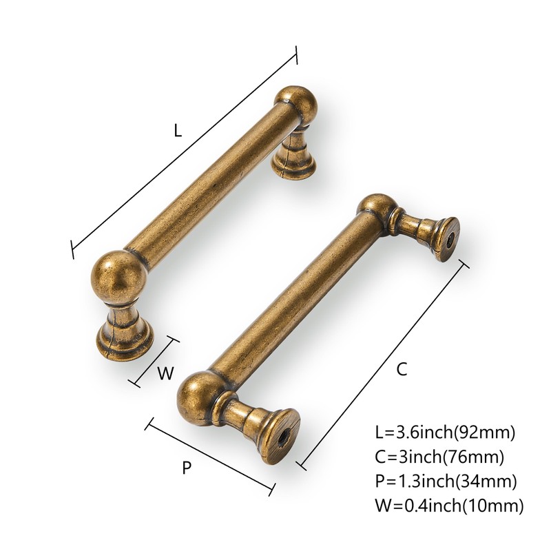 khtumeware 2 Pack 3 Inch Hole Center Antique Brass Cabinet