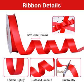 YAMA Double Face Satin Ribbon - 5/8" 25 Yards for Gift Package Wrapping,Floral Design,Hair Bow Clip Making,Crafting,Sewing,Wedding Decor, Hot Red