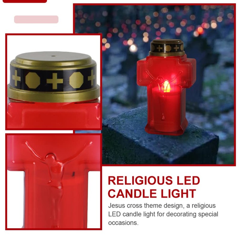 Uonlytech 2pcs Cross Candle Light, Red Flickering Flameless Candles Reusable