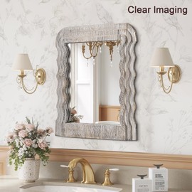 Wall Mirror Irregular Wall Mirror Wavy Wood Frame Wall Mirror for Vanity Wall Mirrors Decorative for Bedroom Living Room Bathroom Entryway Hallway Unique Hanging Mirror Brown