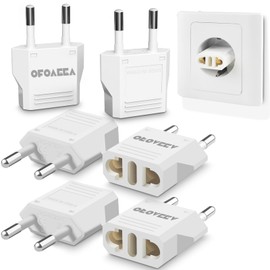 European plug adapter, OFOAEEA 6 Pack US to Europe Plug Adapter, Adapter for Europe Plug, Type C/F Plug Adapter, America to Europe EU Spain Germany Israel France Italy