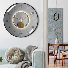 QZUKOY 14 inches PVC Wall Clock Narrow Frame Tempered Glass Cover Mute Movement Metal Pointers Simple Style (White)