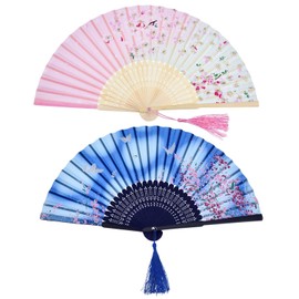 2 x folding fans, hand fans, bamboo fans with tassel women hollowed bamboo hand holding fans for wall decoration, gifts